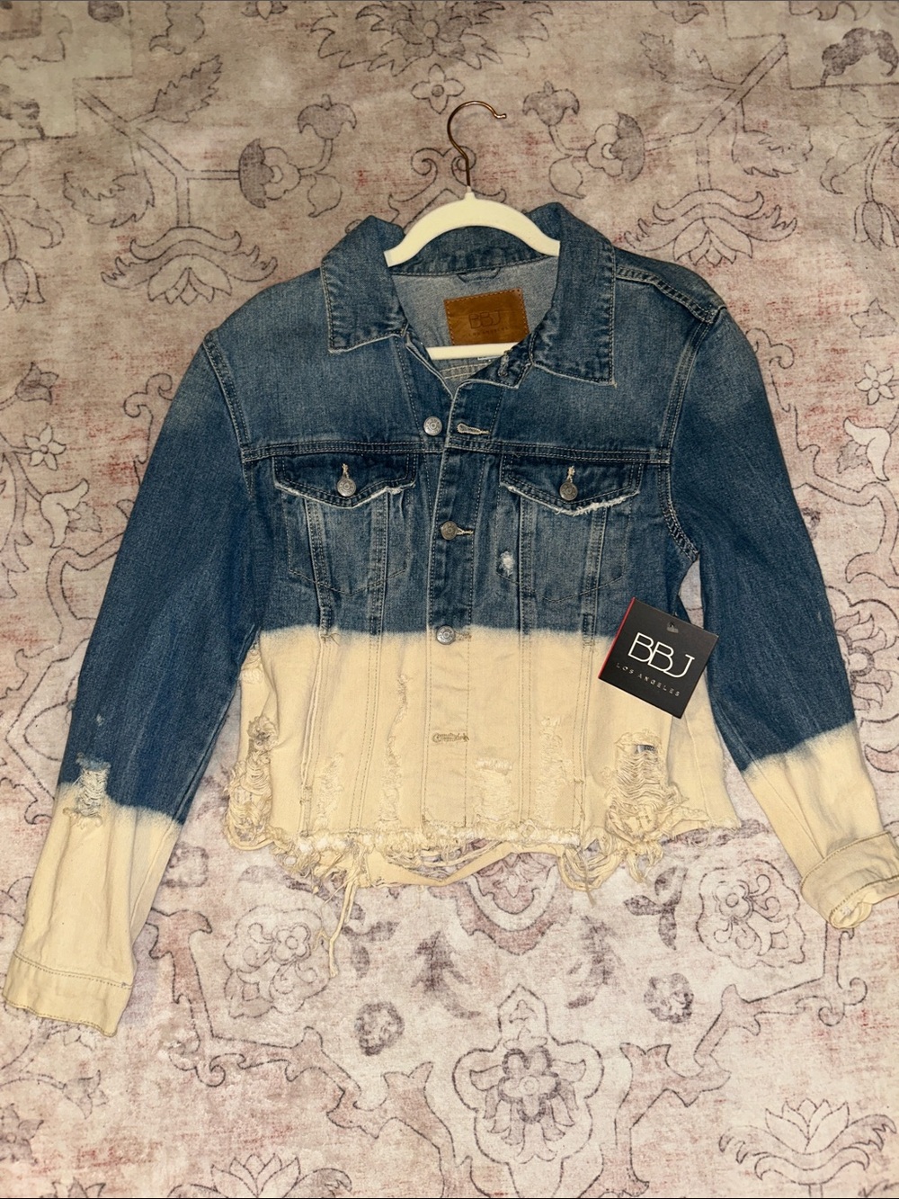 Two-Tone Blue and Cream Distressed Denim Jacket